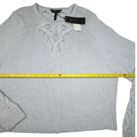 BCBGMAXAZRIA Chunky Sweater Sz.L Gray Wool Blend Boho Chic Coastal Cableknit - Picture 5 of 10